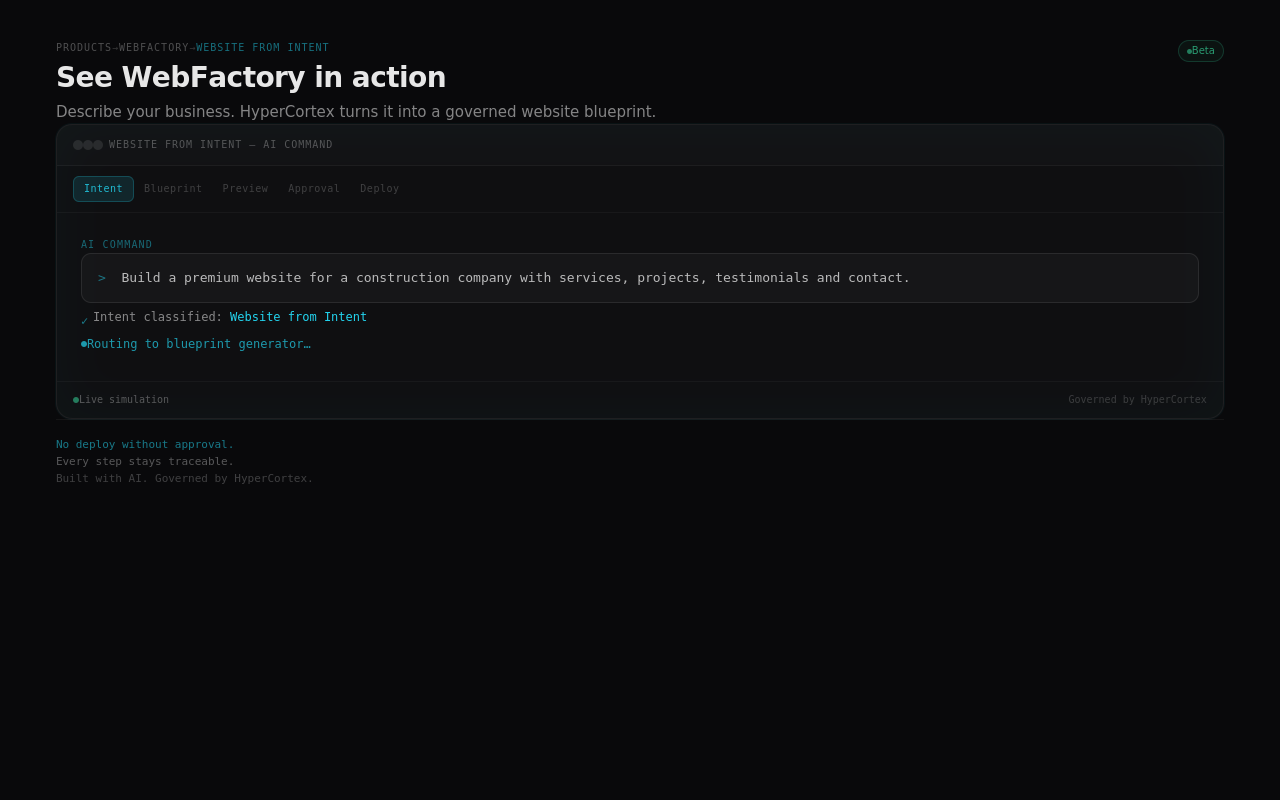 WebFactory — Intent stage